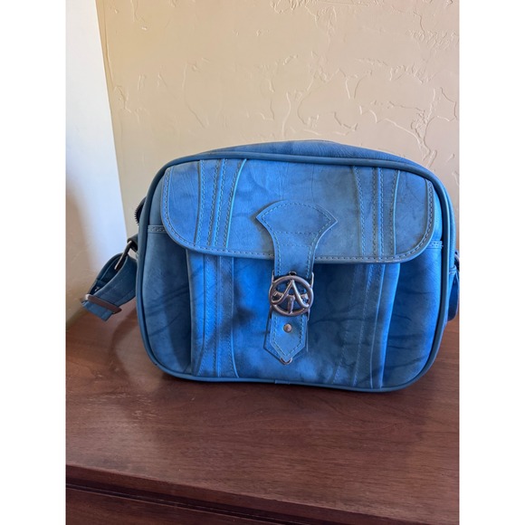 American Tourister Handbags - Vintage American Tourister Blue Faux Leather Shoulder Bag Retro Crossbody Travel
